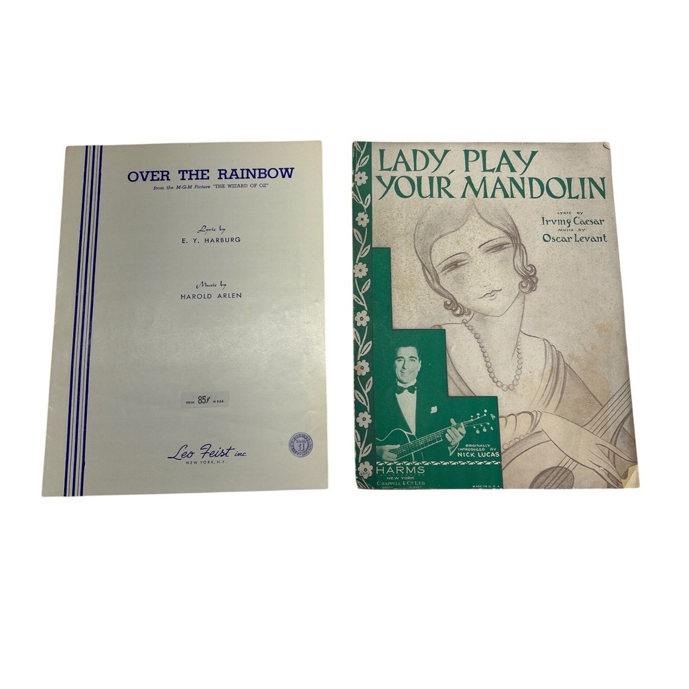 Vintage 1939 Over the Rainbow and 1930 Lady Play Your Mandolin Sheet Music